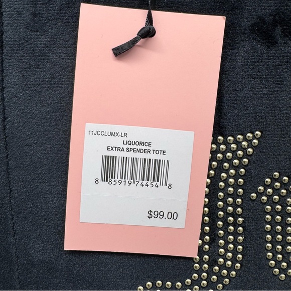 JUICY COUTURE Velour Black Extra Spender Tote Heart Keychain Crossbody Bag NWT - Picture 3 of 7